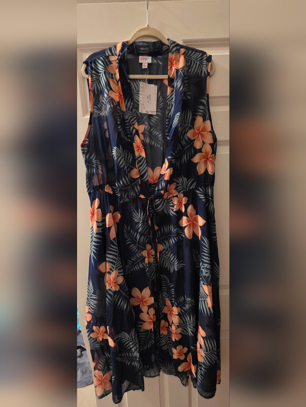 LuLaRoe NWT Blue Floral Sheer Swim Coverup Size Large Retail$50 - Picture 4 of 5